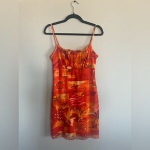 Vintage Y2K Summer Tropical Print Spaghetti Strap Sundress